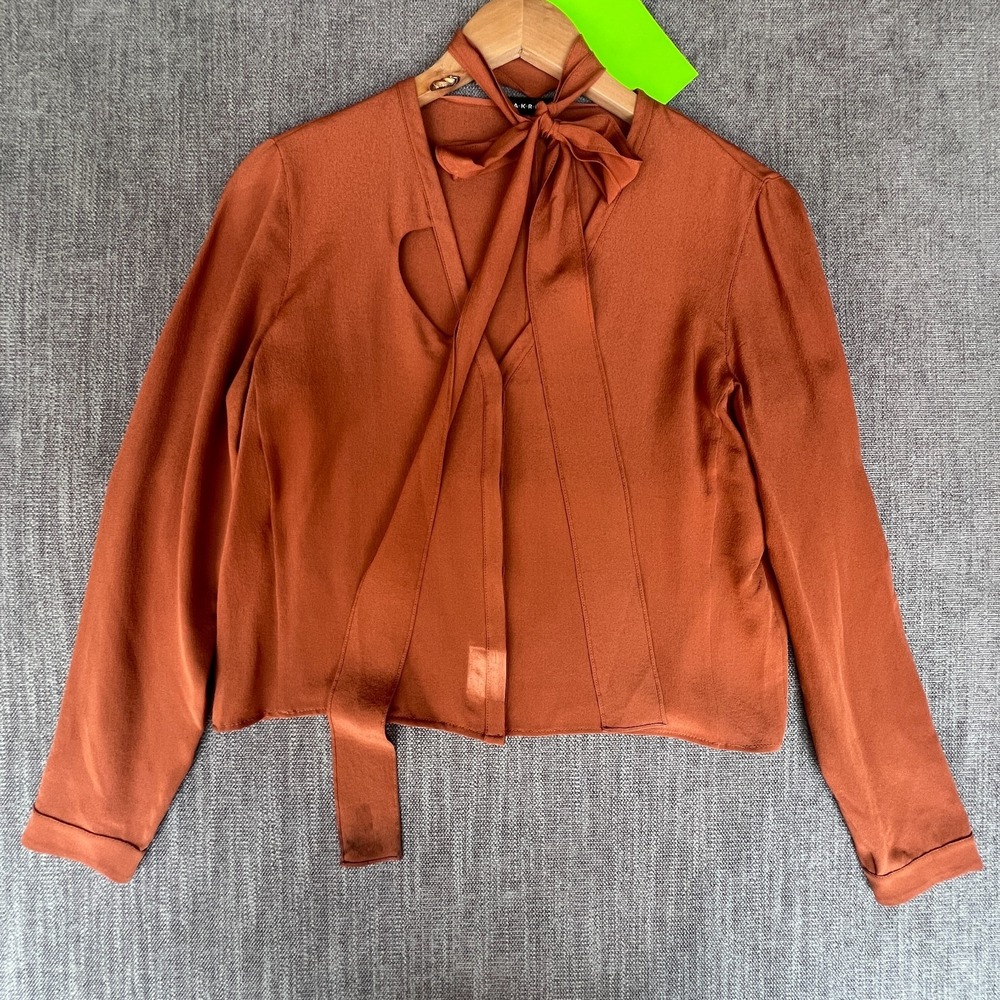 Akris Blouse Top Women's Orange Scarf Neck Cutout Detail Evening Chic Career